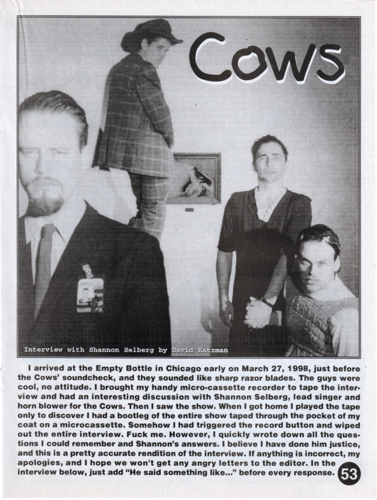 CLICK HERE to download Cows interview from Tail Spins #31 (July/August 1998) by David Katzman